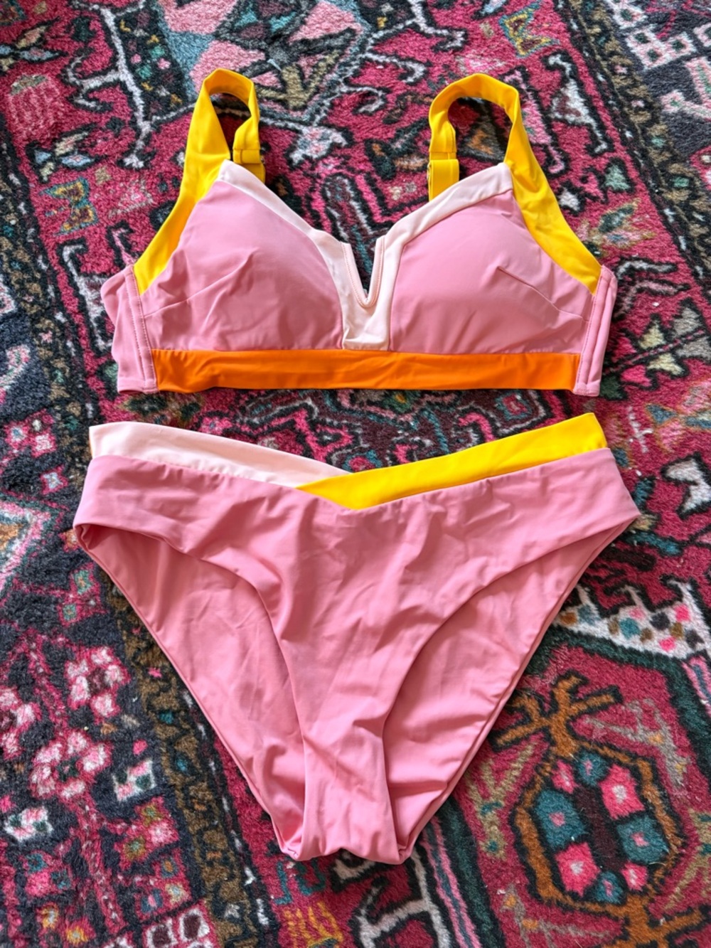 EUC vetchy Colorblock Pink and Yellow Women's Bikini Set size large